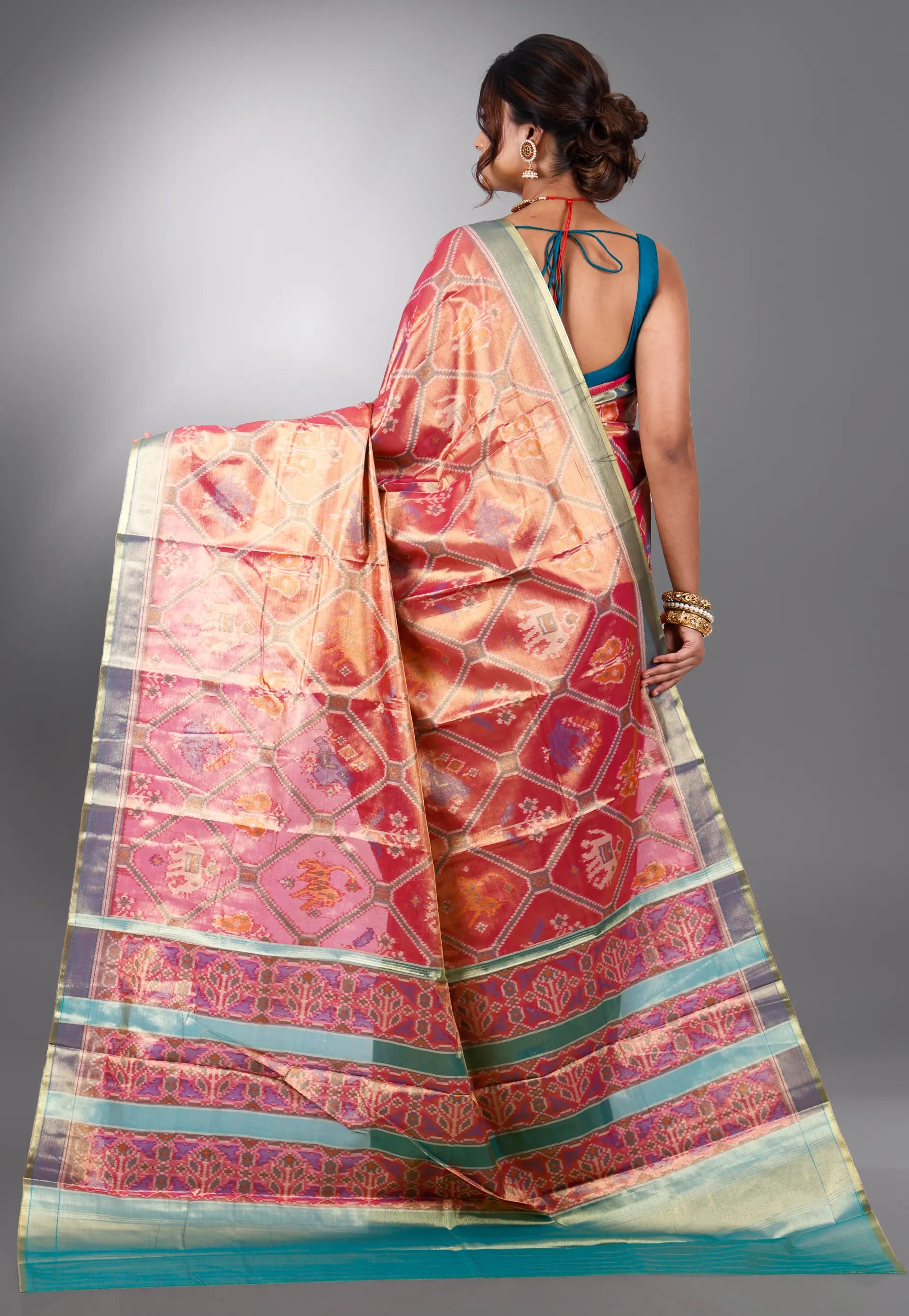 Rust Tissue Kanjivaram Silk Saree With Blouse Piece