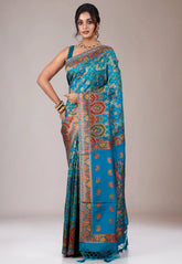 Feroza Blue Kani Silk Saree With Blouse Piece