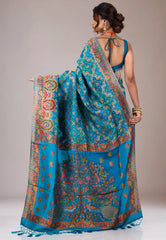 Feroza Blue Kani Silk Saree With Blouse Piece