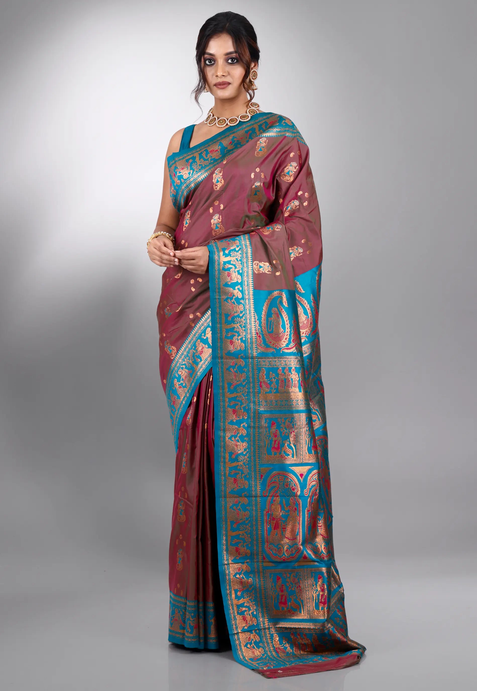 Maroon Baluchari Silk Saree with Blouse Piece