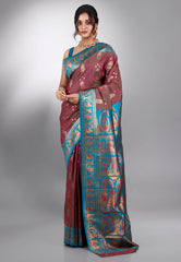 Maroon Baluchari Silk Saree with Blouse Piece