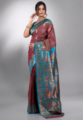 Maroon Baluchari Silk Saree with Blouse Piece