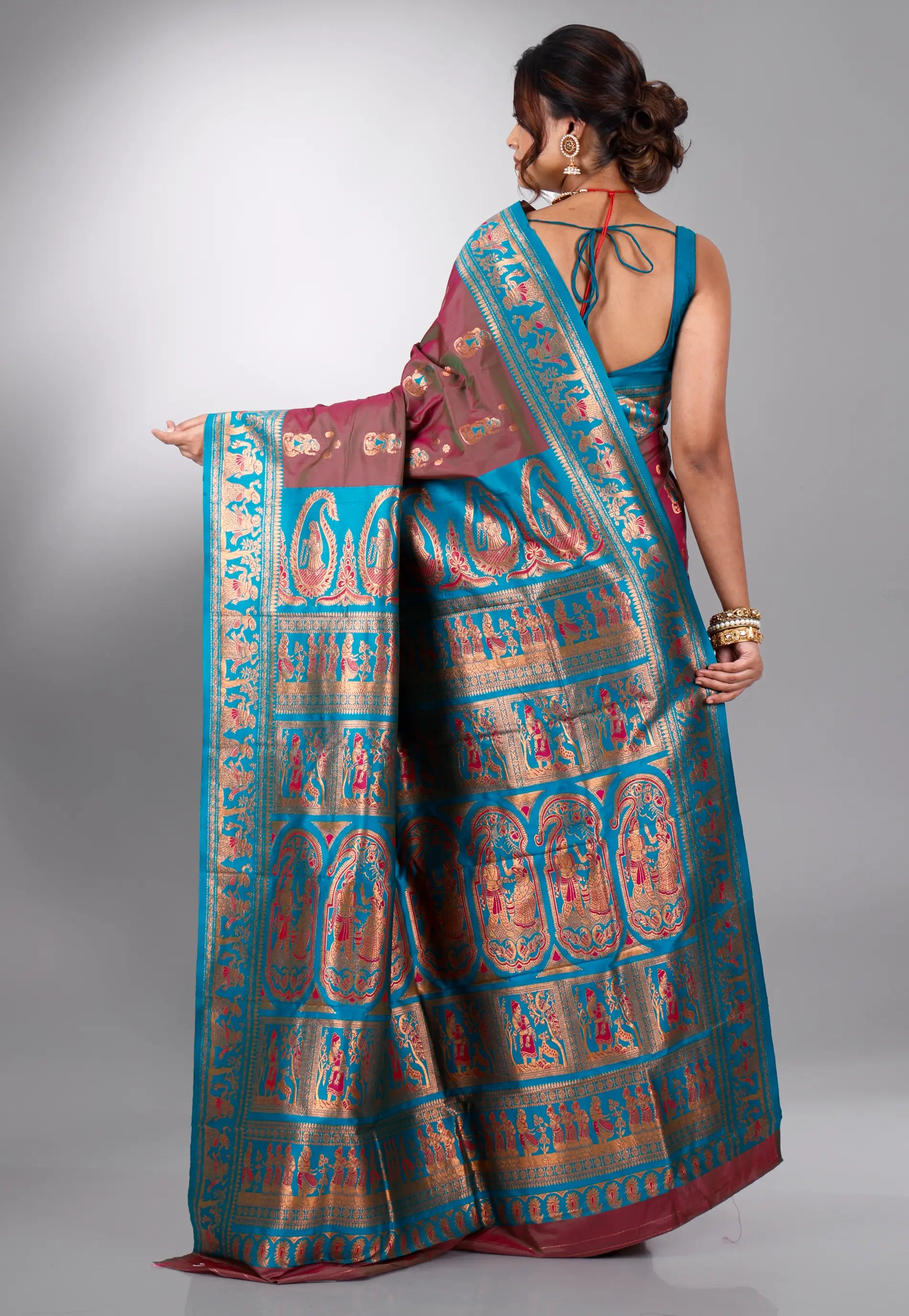 Maroon Baluchari Silk Saree with Blouse Piece