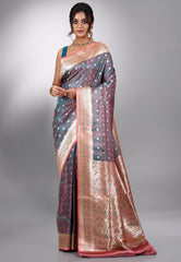 Dual Shades of Pink and Rama Green Wedding Banarasi Silk Saree with Blouse Piece