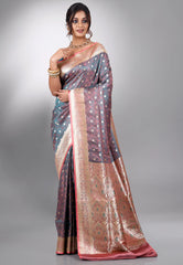 Dual Shades of Pink and Rama Green Wedding Banarasi Silk Saree with Blouse Piece