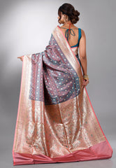 Dual Shades of Pink and Rama Green Wedding Banarasi Silk Saree with Blouse Piece