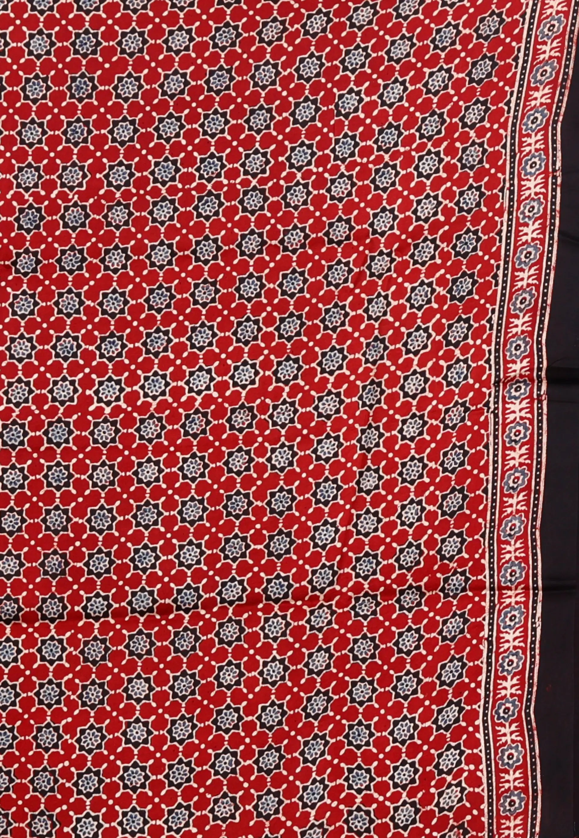 Red Ajrakh print in Modal Silk Saree With Blouse Piece