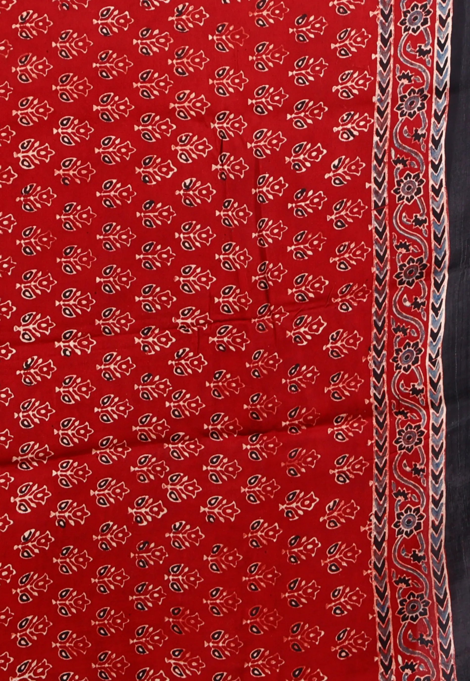 Red Ajrakh print in Modal Silk Saree With Blouse Piece