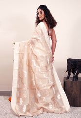 Beige Kora Silk Saree With Blouse Piece - Adi Akshoy & Co.