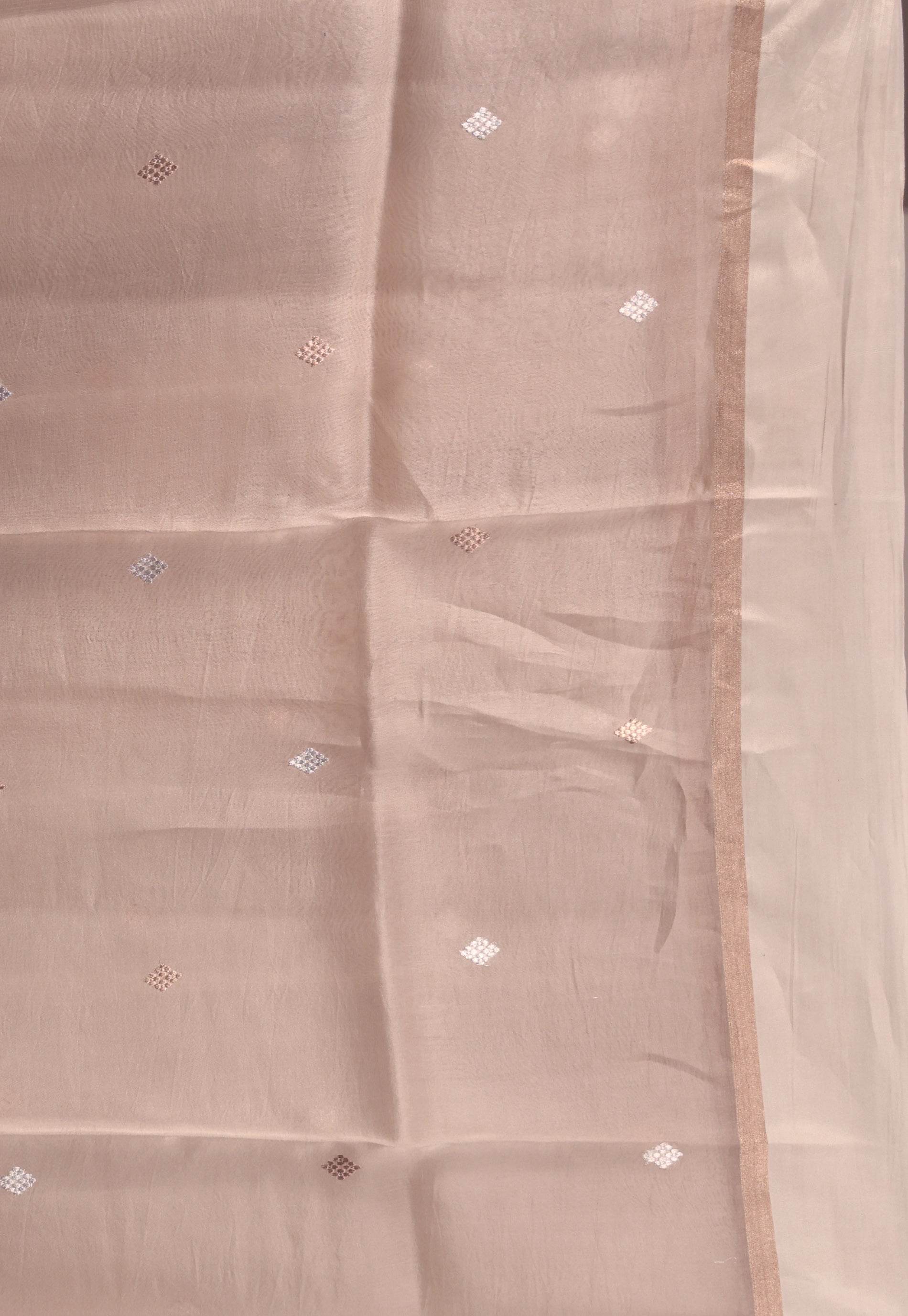 Beige Kora Silk Saree With Blouse Piece - Adi Akshoy & Co.