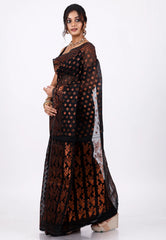 Black Dhakai Jamdani Cotton Saree without Blouse Piece