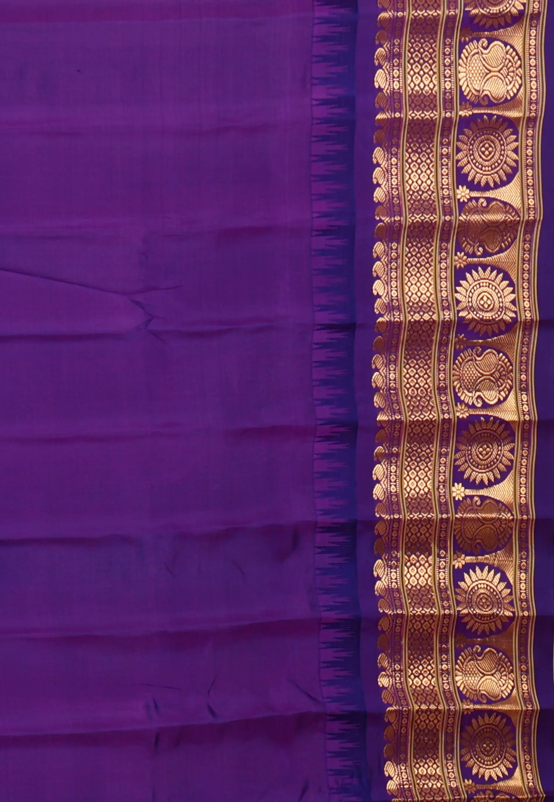 Rama Green with Purple Border Gadwal Pure Silk Saree With Blouse Piece