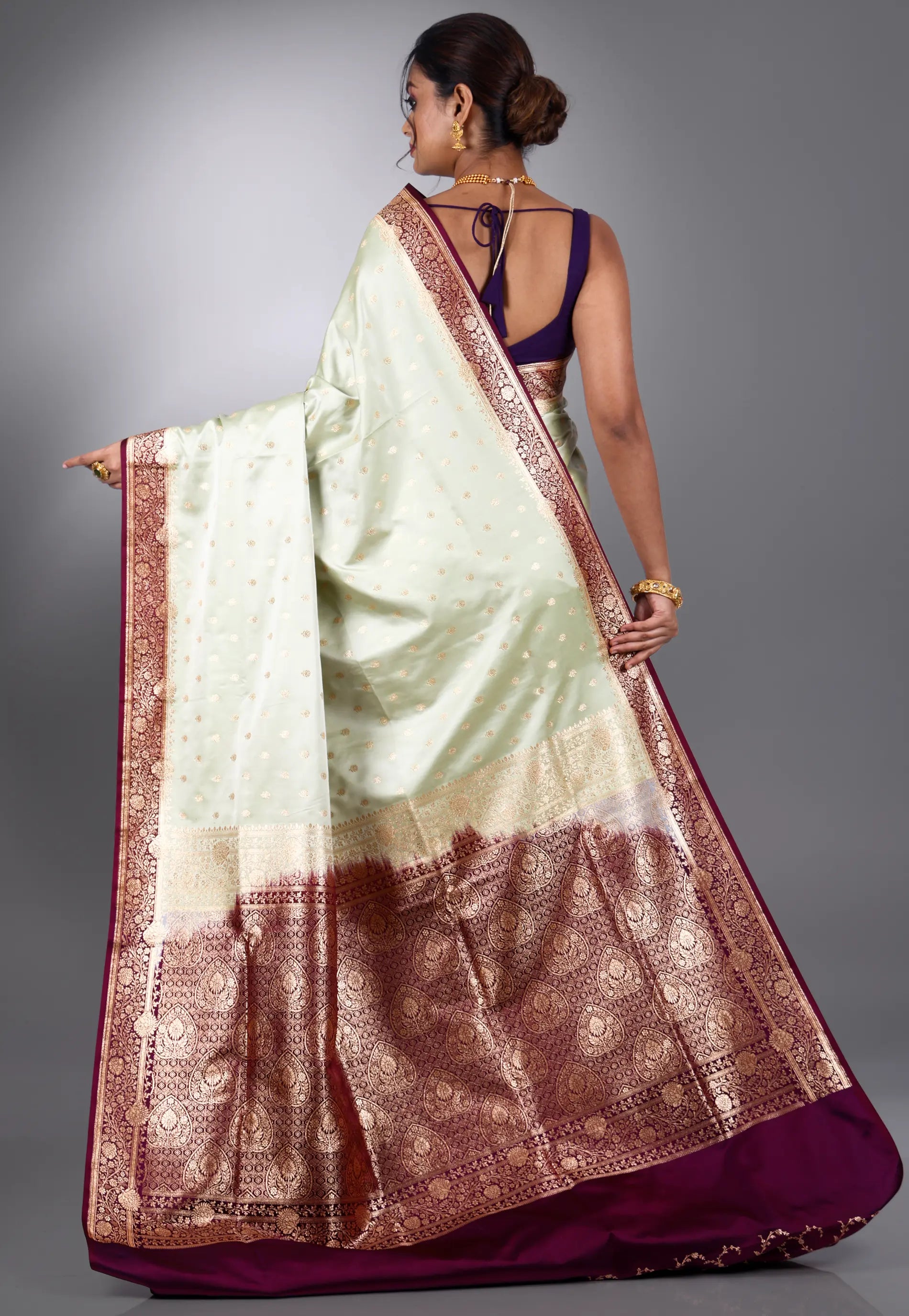 Lime Green with Magenta Border Pastel Benarasi Saree With Blouse Piece