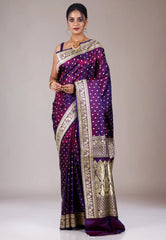 Purple Wedding Banarasi Silk Saree with Blouse Piece