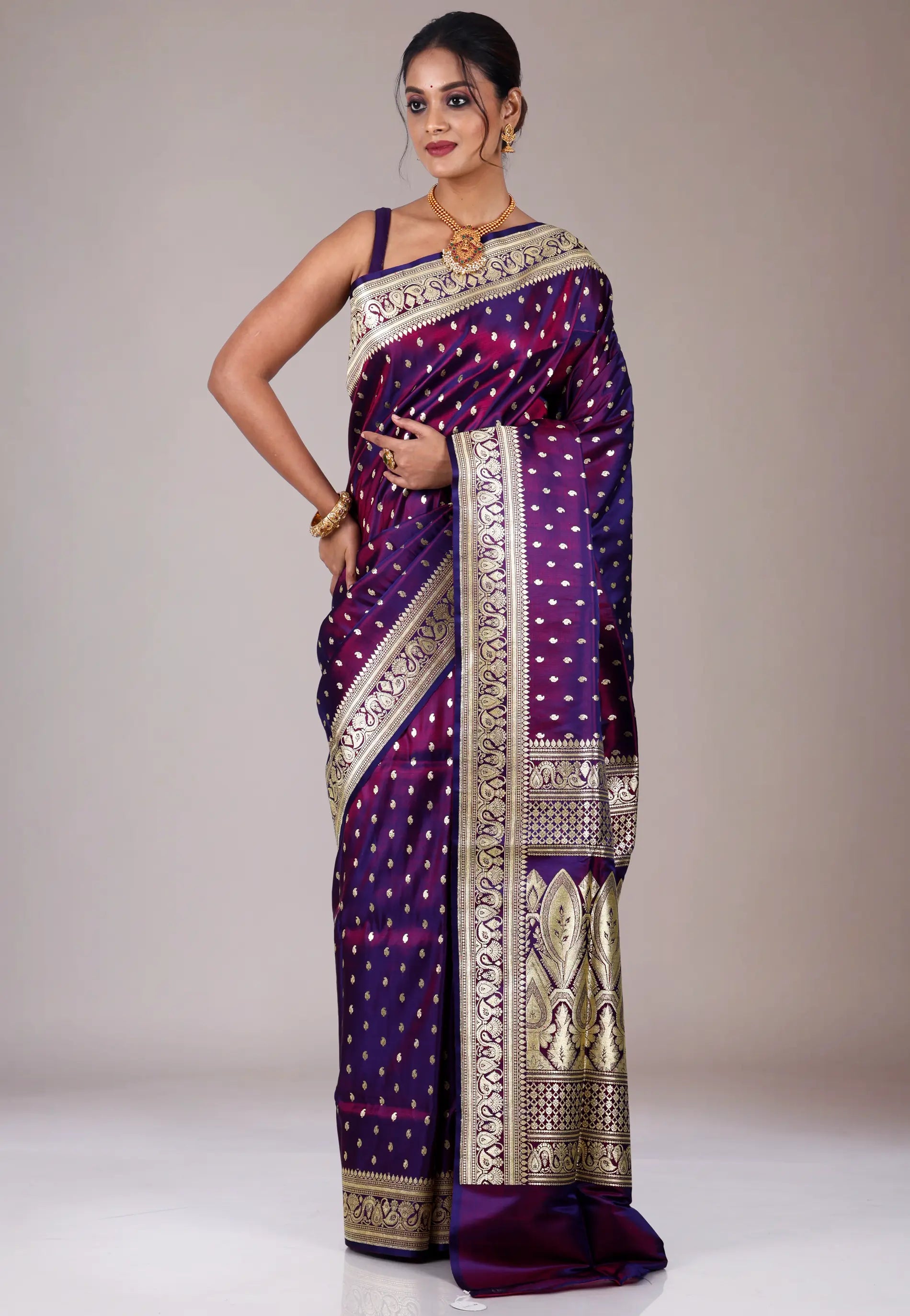 Purple Wedding Banarasi Silk Saree with Blouse Piece