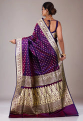 Purple Wedding Banarasi Silk Saree with Blouse Piece