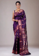 Magenta Baluchari Pure Silk Saree with Blouse Piece