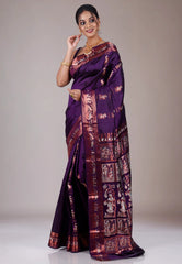 Magenta Baluchari Pure Silk Saree with Blouse Piece