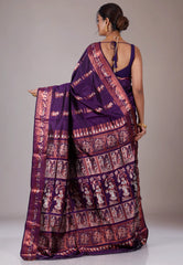 Magenta Baluchari Pure Silk Saree with Blouse Piece