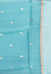 Sky Blue Silk Saree With Blouse Piece - Adi Akshoy & Co.