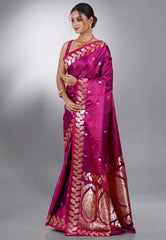 Magenta Wedding Banarasi Silk Saree with Blouse Piece