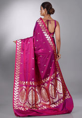 Magenta Wedding Banarasi Silk Saree with Blouse Piece