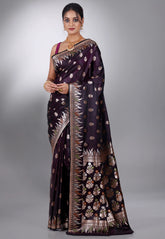 Dark Purple Wedding Banarasi Silk Saree with Blouse Piece