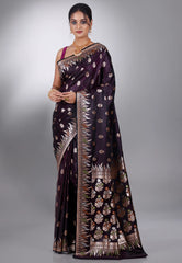 Dark Purple Wedding Banarasi Silk Saree with Blouse Piece