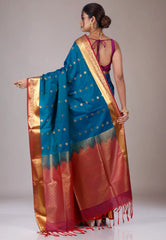Peacock Blue Katan Silk Saree With Blouse Piece