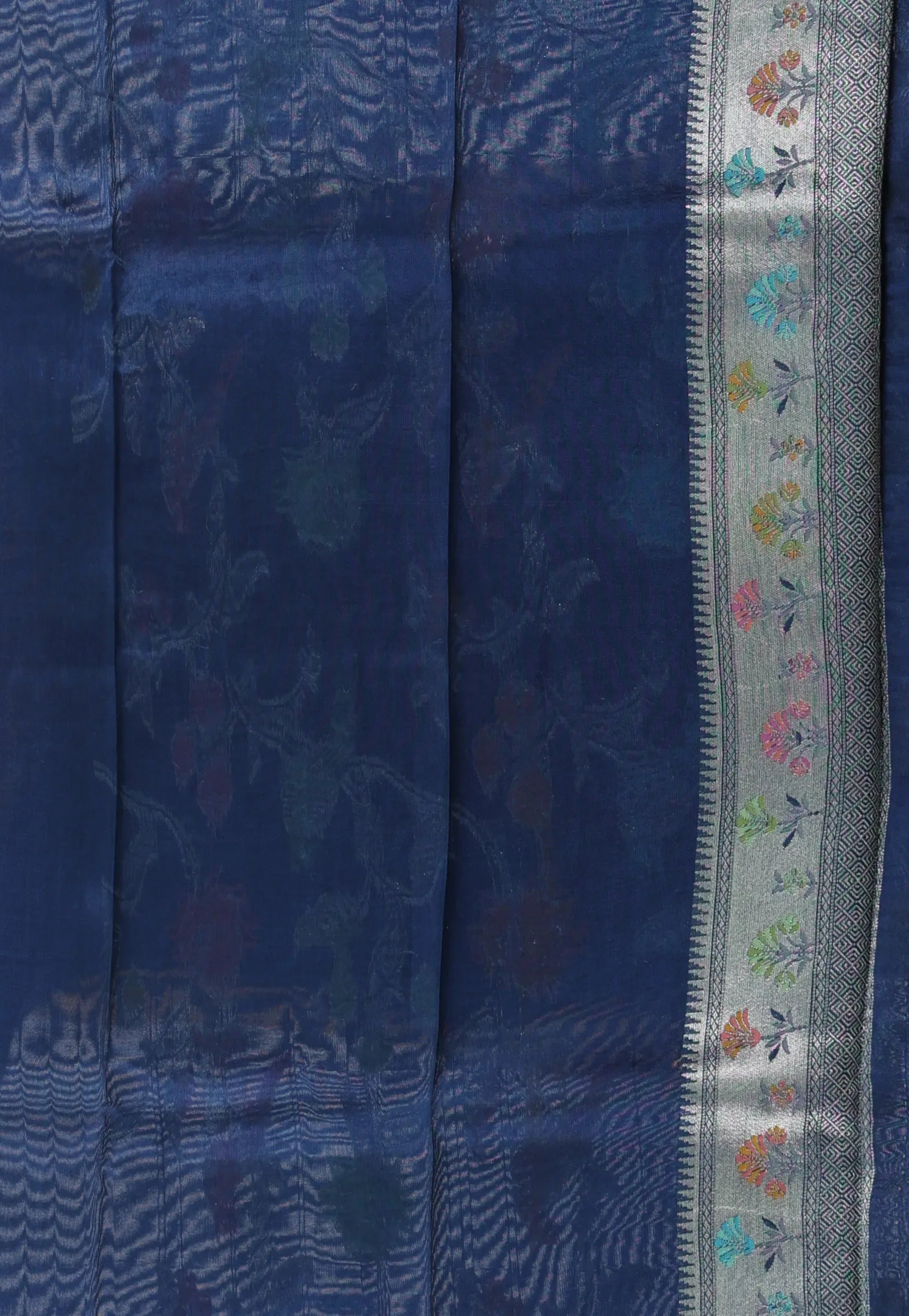 Navy Blue with Zari work Tussar Silk Saree with Blouse Piece - Adi Akshoy & Co.