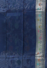 Navy Blue with Zari work Tussar Silk Saree with Blouse Piece - Adi Akshoy & Co.