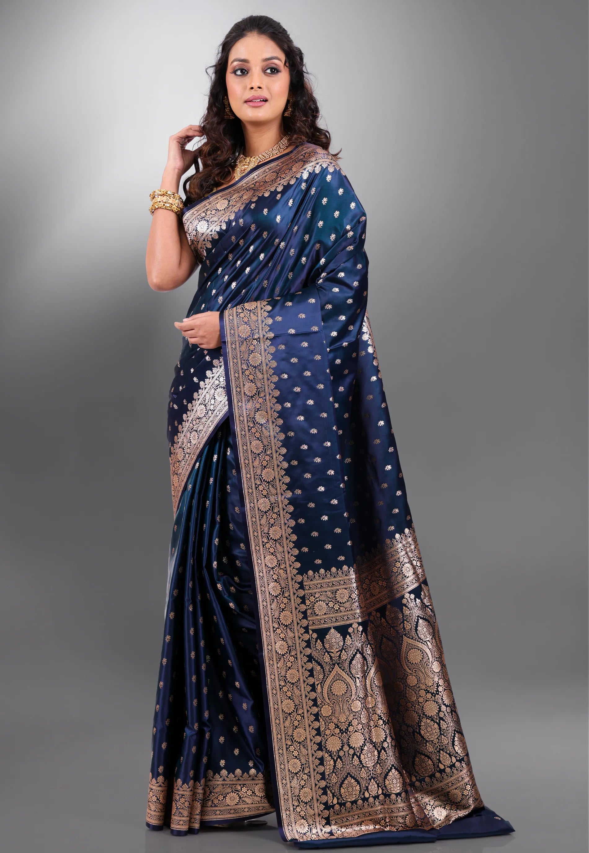 Peacock Blue with Zari work Wedding Banarasi Saree with Blouse Piece - Adi Akshoy & Co.