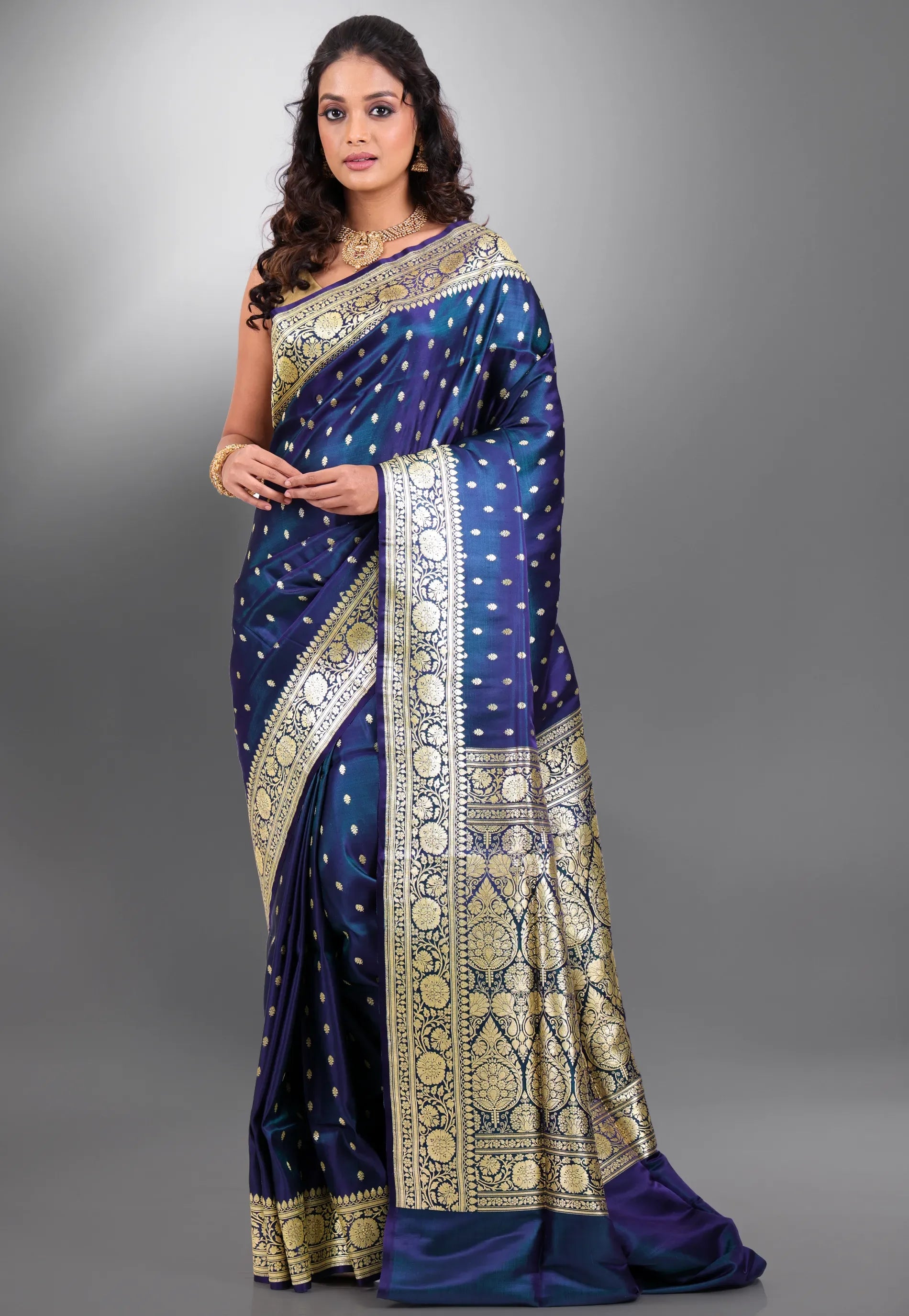 Peacock Blue with Zari work Wedding Banarasi Saree with Blouse Piece - Adi Akshoy & Co.