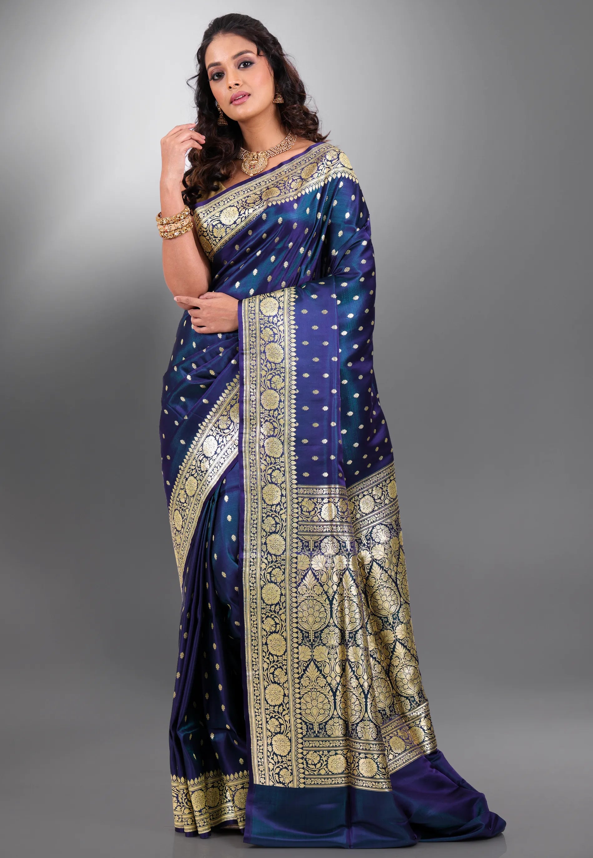 Peacock Blue with Zari work Wedding Banarasi Saree with Blouse Piece - Adi Akshoy & Co.