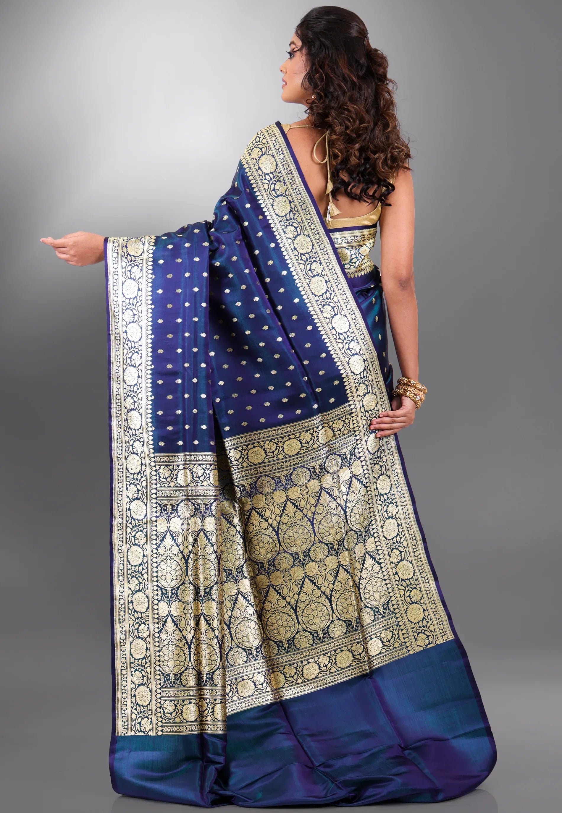 Peacock Blue with Zari work Wedding Banarasi Saree with Blouse Piece - Adi Akshoy & Co.
