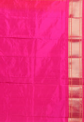Peach with Deep Pink Border Pure Paithani Silk Saree With Blouse Piece - Adi Akshoy & Co.
