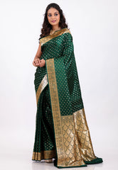 Bottle Green with Golden Zari work Wedding Banarasi Saree with Blouse Piece - Adi Akshoy & Co.