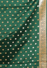 Bottle Green with Golden Zari work Wedding Banarasi Saree with Blouse Piece - Adi Akshoy & Co.