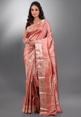 Rust Pure Baluchari Silk Saree with Blouse Piece - Adi Akshoy & Co.