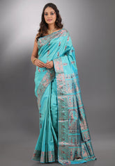 Sea Green Pure Baluchari Silk Saree with Blouse Piece - Adi Akshoy & Co.