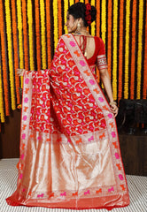 Red Minakari Kadwa Pure Silk Banarasi Saree with Blouse Piece - Adi Akshoy & Co.