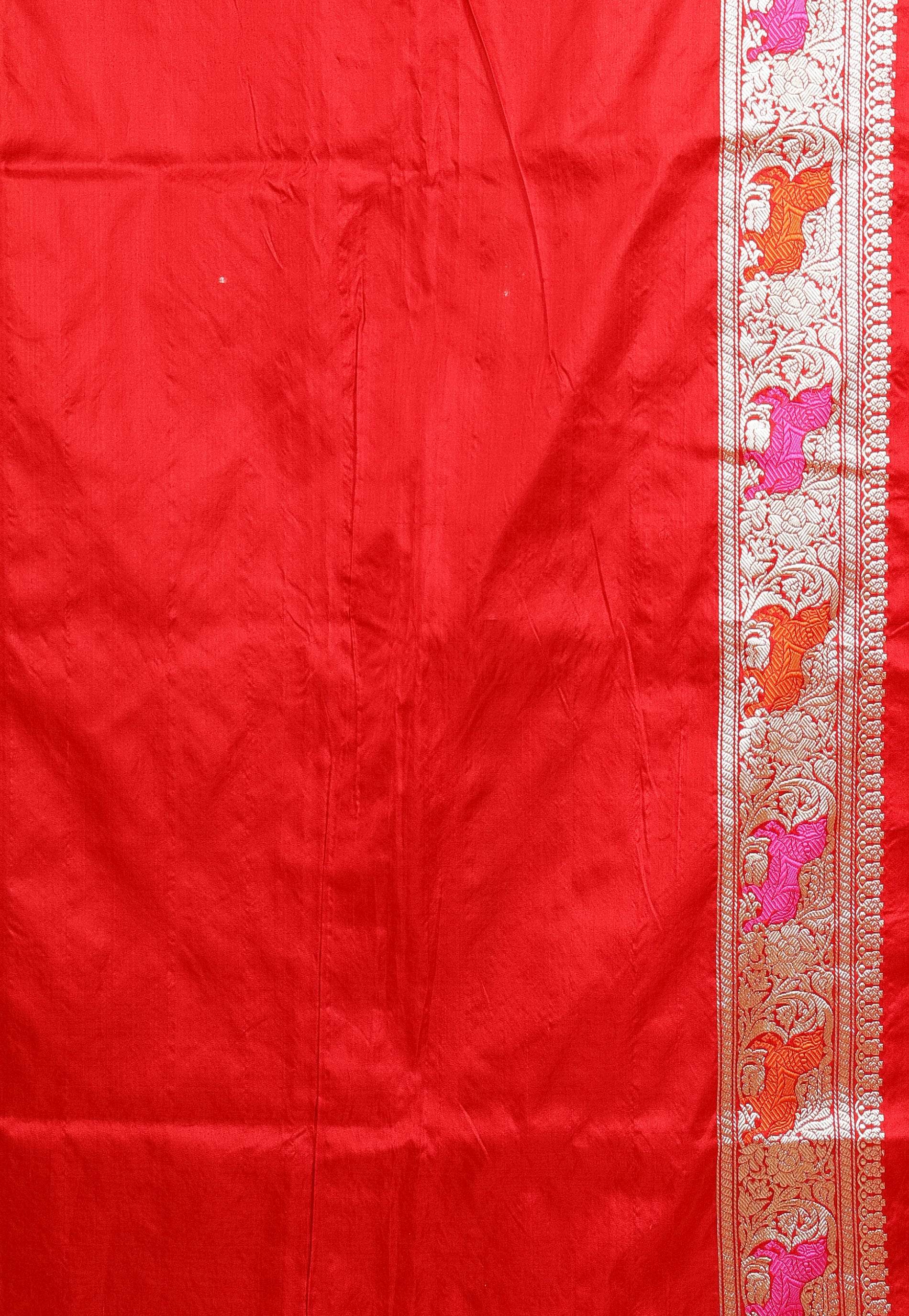 Red Minakari Kadwa Pure Silk Banarasi Saree with Blouse Piece - Adi Akshoy & Co.