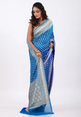 Blue with Zari work Khaddi Georgette Benarasi Saree with Blouse Piece - Adi Akshoy & Co.