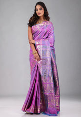 Dual Shades of Pink & Purple Pure Baluchari Silk Saree with Blouse Piece - Adi Akshoy & Co.