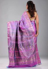 Dual Shades of Pink & Purple Pure Baluchari Silk Saree with Blouse Piece - Adi Akshoy & Co.