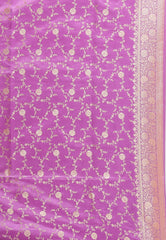 Beige with Purple Border Pastel Banarasi Saree With Blouse Piece