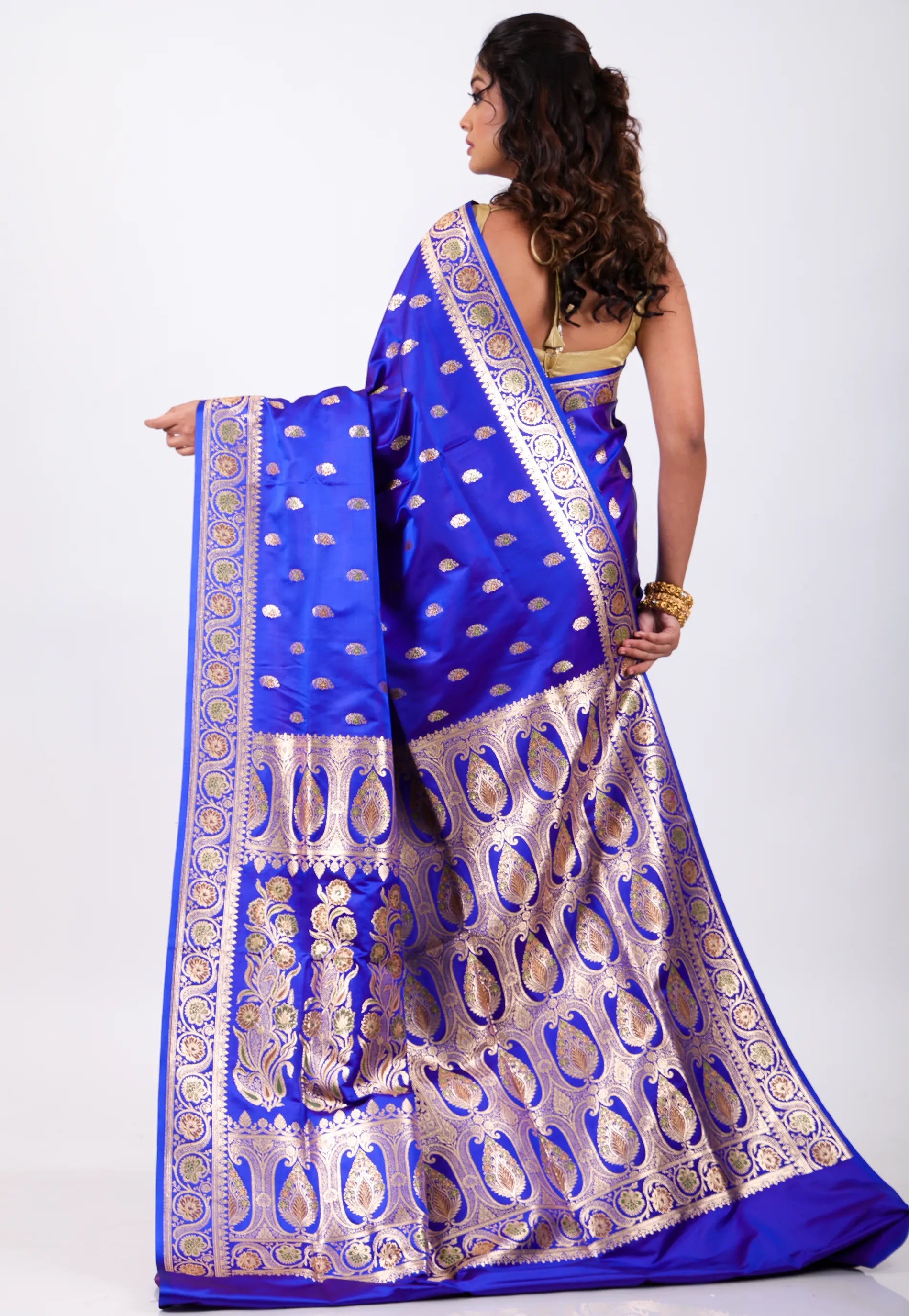 Royal Blue with Zari work Wedding Banarasi Saree with Blouse Piece - Adi Akshoy & Co.