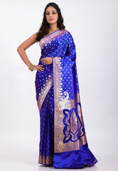 Royal Blue with Zari work Wedding Banarasi Saree with Blouse Piece - Adi Akshoy & Co.