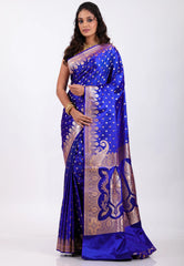 Royal Blue with Zari work Wedding Banarasi Saree with Blouse Piece - Adi Akshoy & Co.