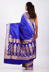 Royal Blue with Zari work Wedding Banarasi Saree with Blouse Piece - Adi Akshoy & Co.